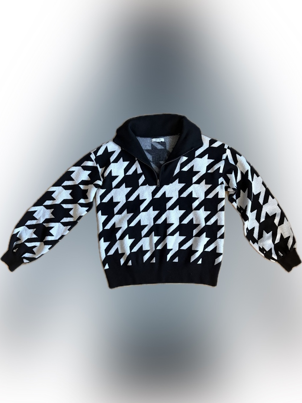 Nine West Black and White Houndstooth Half-Zip Sweater